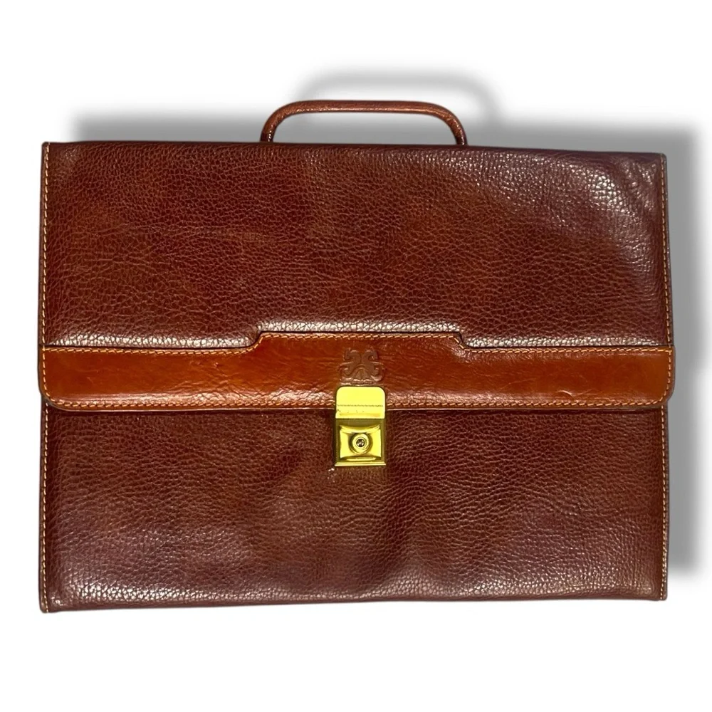 Vintage Stefano Gabbrielli Italian Leather Briefcase Brown Attaché Bag